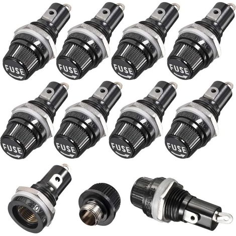 10 unidades de portafusibles de rosca negra de 5 x 20 mm, 10 A, 250 V CA, para montaje en panel. (1/5)
