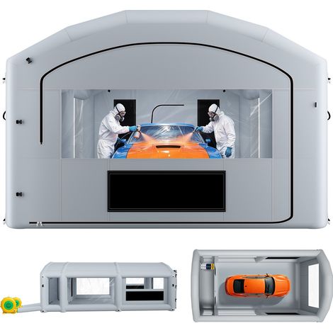 Cabine de Peinture Gonflable 8x4,5x3 m Souffleurs de 750W+950W Gris, Tente de Pulvérisation Portable avec Filtre en Coton et Espace Vestiaire, Toit Arqué, pour Pickup Moyen, Grands Meubles (1/5)