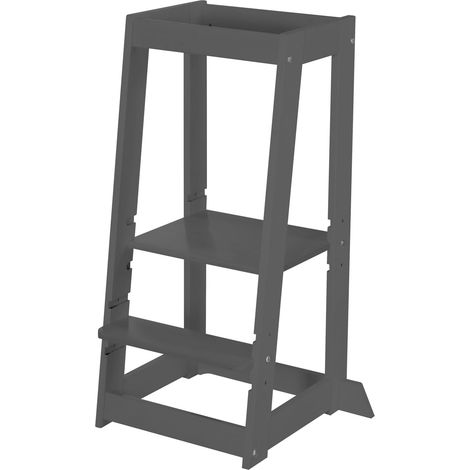 Tour d'Apprentissage - Marchepied sûr pour les Enfants - Aide de Cuisine - Supporte jusqu’à 80 kg - Bois Certifié - Anthracite (1/5)