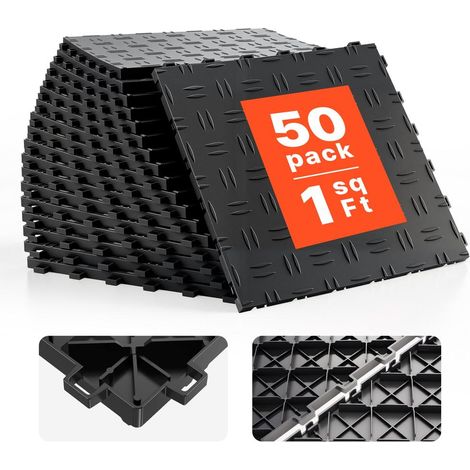 Dalles de Garage Emboîtables VEVOR Lot de 50 Revêtement de Sol PP Antidérapant 305x305x13,4 mm Noir JQ-3050BK (1/5)