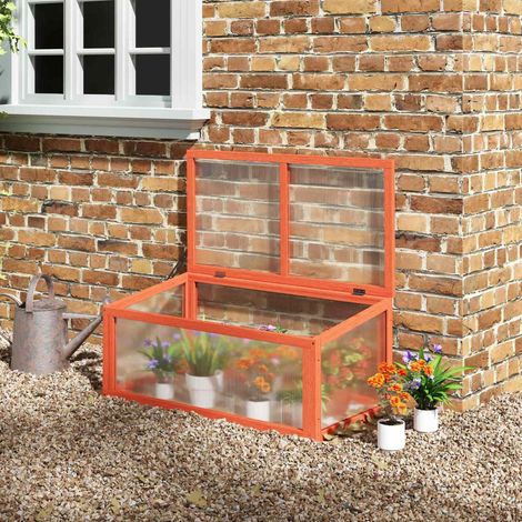 Mini invernadero de madera con tapa abatible naranja OKMYHOME (1/4)