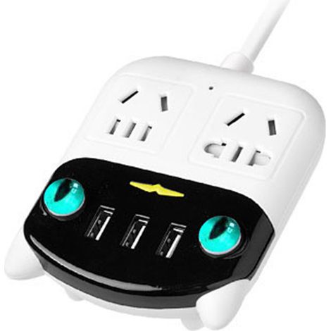 Multiprise intelligente avec ports USB, multiprise multifonction à long câble avec interrupteur, multiprise domestique haute puissance multi-ports (prise standard nationale 220V), blanc, 2 prises 3U, (1/5)