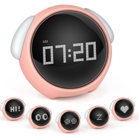 Réveil Enfant Rose avec Affichage Auto Heure/Température, Rechargeable USB, Lampe Nocturne et Fonction Répétition pour Enfants (1/5)