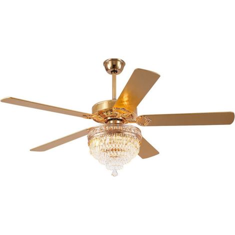 Kviflon ventilateur de plafond cristal doré 132 cm, télécommande (1/5)