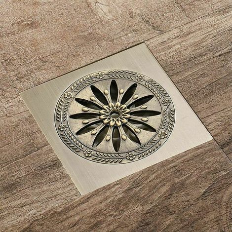 Duschablauf aus Messing, quadratischer geruchshemmender Bodenablauf, Duschgitter für Badezimmer, großes Kaliber 10 x 10 cm, Badezimmerzubehör (1/4)