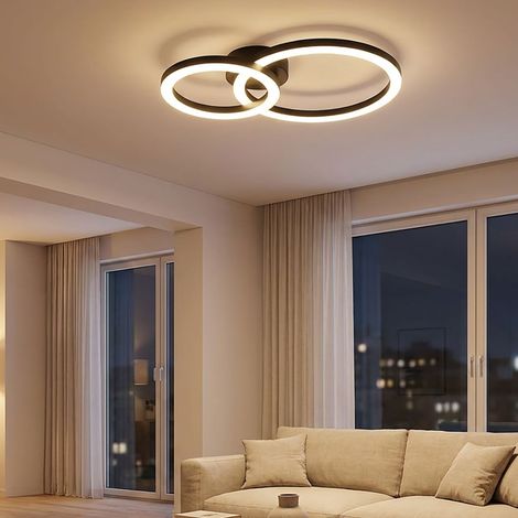 Plafoniera LED Lampada da soffitto Lampada da soggiorno Design ad anelli in metallo nero opaco L 42 cm (1/5)