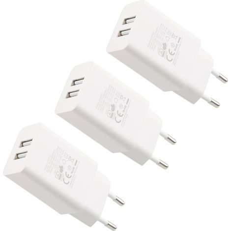 Lot de 3 Chargeurs USB 5V 2A 10W, Chargeur Secteur Prise USB 2 Ports Adaptateur Secteur USB Compatible avec 14 13 12 11 XS XR 8 7 6, Tablette, MP3 (1/5)