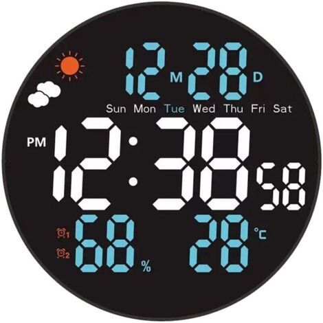Grand Modèle d'Horloge Murale Numérique 20cm - Écran RVB avec Télécommande - Affichage Automatique Luminosité/Température - Alarme Programmable - Idéal Salon ou Chambre (1/4)
