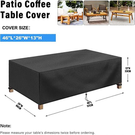 Housse rectangulaire pour table basse 100 % imperméable, 117 x 66 x 33 cm, housse pour table d'extérieur, housse pour mobilier de jardin pour salle à manger (1/5)