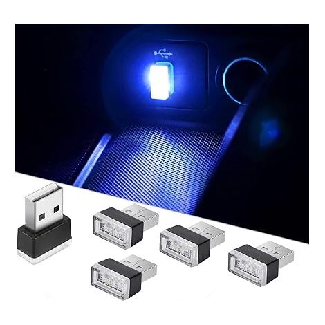 Kit d'éclairage d'ambiance intérieur miniature à LED bleues pour voiture (5 pièces), alimentation 5V. (1/5)