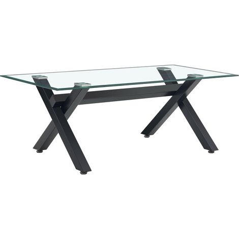 Table Basse IXE Métal Chrome Plateau Verre Trempé Transparent 120x60x45cm (1/5)