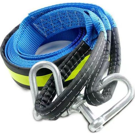 Tbest sangle de remorquage de voiture Corde de remorquage de voiture 5 mètres 8T, matériau auto barre Bleu réfléchissant et gants (1/4)