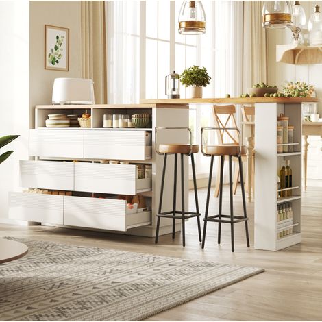 Tavolo bar estensibile con vano contenitore in MDF bianco 137-215 x 39 x 102,3 cm (1/5)