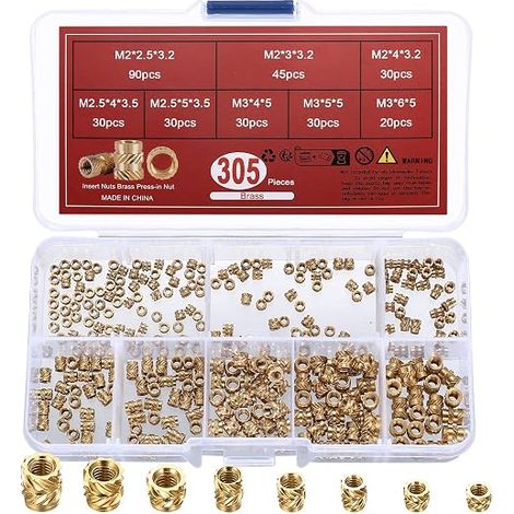 305 pièces écrous à insert laiton moleté M2/M2,5/M3 pour 3D