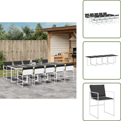 The Living Store Ensemble à manger de jardin avec coussins 11pcs blanc textilène - Salon De Jardin - Mobilier De Jardin - Set De Jardin - Table De Jardin - Chaises De Jardin (1/5)