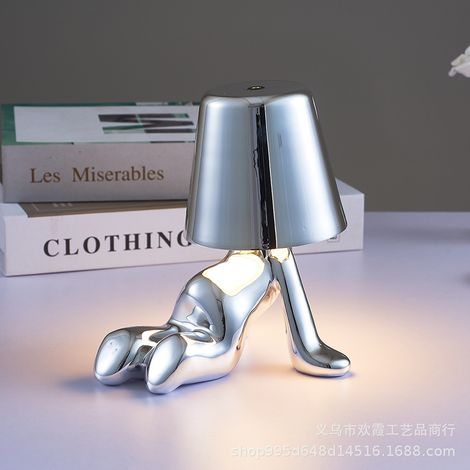 Lampe de chevet tactile, lampe de table dorée « Thinker », lampe de chevet décorative portable sans fil rechargeable avec port de chargement USB. (1/5)