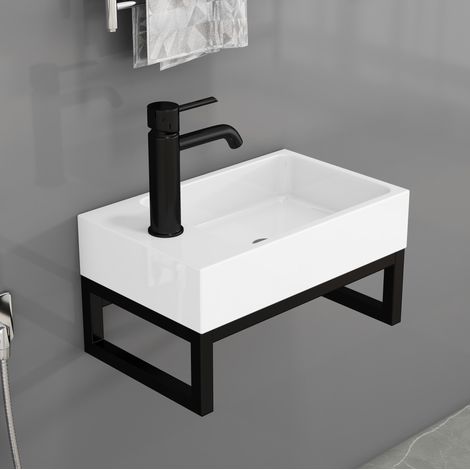 Lavabo mini sospeso 40 x 25 x 21 cm in ceramica bianco opaco, preassemblato - CHICFURN (1/5)