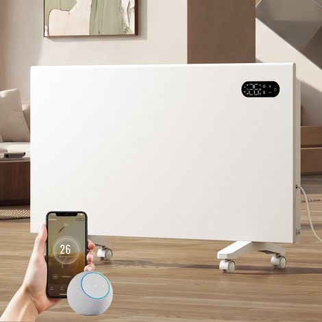 EMKE Mobiler Konvektor-Heizkörper 2000W Weiß 84 × 53 cm, Smart Home Elektroheizung mit App-Steuerung, Wandmontage oder Standgerät mit Rollen (1/5)