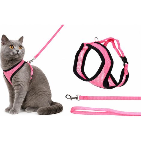 Harnais pour Chat - Harnais Rose pour Chaton avec Laisse - Mesh Respirant Doux - réglable avec Fermeture clic et Mousqueton - 28cm / 32-41cm / 110cm (1/5)