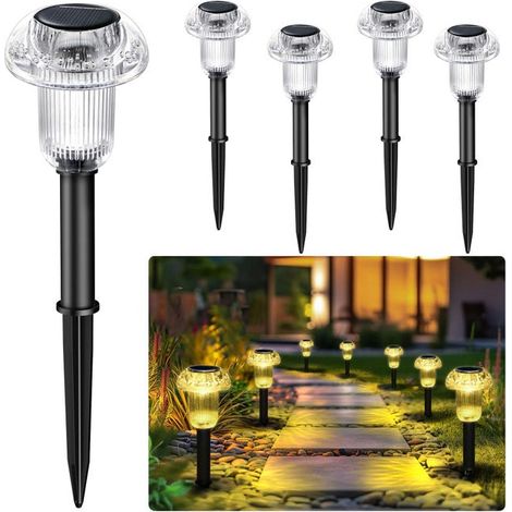 Luces solares para exteriores - Juego de 4 luces solares para caminos con forma de hongo, luz blanca cálida, resistentes al agua. (1/5)