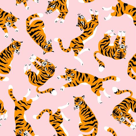 Tela Oxford decorativa para exteriores - Estampado de tigre sobre fondo rosa I DR087 (1/5)
