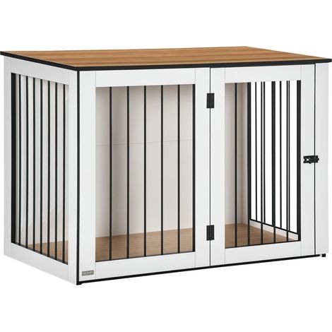 Cage pour chien, niche pour grands chiens, intérieur, 106 x 60 x 76 cm, chêne et blanc