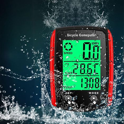 noir Rouge Compteur De Vlo Cbl Fil, Tanche Ordinateur De Vlo Avec Franais Rtroclairage Lcd Hd D'affichage De L'cran Compteur Kilomtrique De Vitess (1/5)