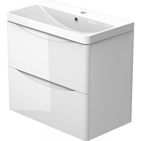 Biubiubath 600mm Bathroom Vanity Unit with Basin Sink Unit Gloss White Wall Hung (1/5)