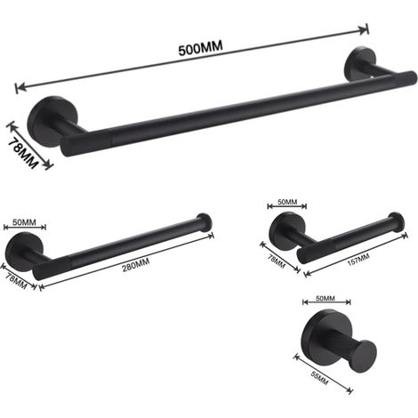 Ensemble de salle de bain élégant noir mat à fixer au mur : porte-essuie-tout mural, crochet pour peignoir, double porte-gobelet et double distributeur de savon. (1/5)