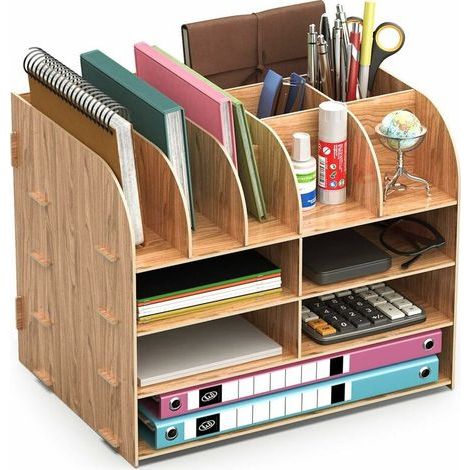 Organizador de Escritorio de Madera, Lesfit Set de Almacenamiento de Diseño para Escritorio, Organizador Multifuncional para Bolígrafos, Lápices, Papel A4 y Accesorios (32×24×27cm) (1/5)