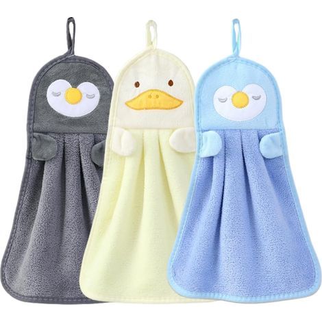 3 Pièces Ensemble de Serviettes Essuie Main Drap de Bain Petite Serviette Gant de Toilette Enfant Serviette de Toilette, Gant de Toilette Bebe, Lingette Lavable Bebe (Blanc/Jaune/Bleu) (1/5)