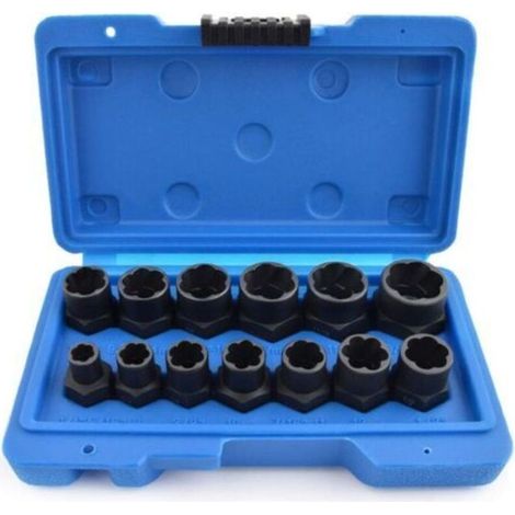 Kit d'extracteurs de vis 13 pièces, extracteur d'écrous antivol universel, jeu de douilles Torx femelles pour retirer les boulons et écrous rouillés et endommagés (1/5)