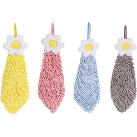 Lot de 4 jolies serviettes à main en chenille douces et absorbantes à motif floral, pour la cuisine et la salle de bain