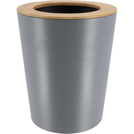 Bidone in metallo svasato con coperchio in bambù 5l - grigio bambù - Tendance