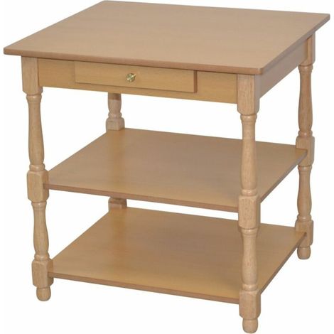 Mesa auxiliar decorativa en madera y MDF color haya con 1 cajón y 2 estantes MED05138