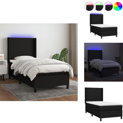 Sommier à lattes de lit matelas et LED Noir 90x190 cm Tissu - Lit Tapissier - Lit Avec Led - Lit Double - Sommier Avec Rangement - Matelas À Ressorts Ensachés (1/5)