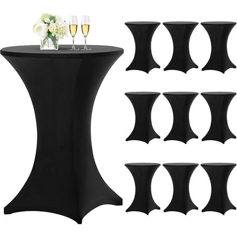 10er Set Stehtischhussen Schwarz für Ø 80cm Stehtische, Stretch-Tischdecke mit Fußtaschen (1/5)