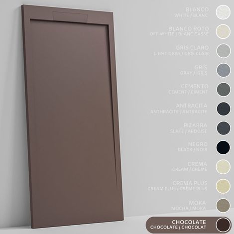 SOULBATH Receveur de Douche Ultra-Plat Antidérapant – Résine Gel Coat - Texture Lisse/Pierre – CHOCOLAT - 130x80 - Grille intégré même couleur (1/5)