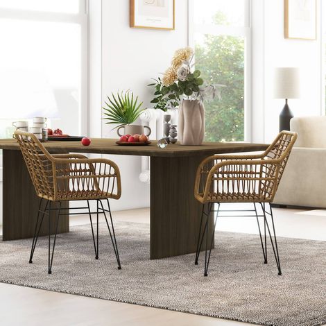 Chaises de cuisine bohème 56 x 60 x 79cm lot de 2 en rotin pe naturel et noir (1/5)