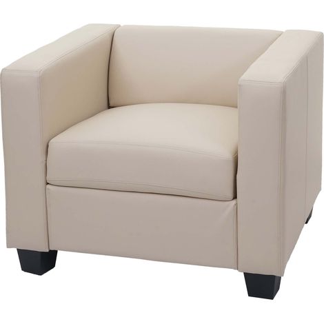 Fauteuil lounge moderne 70x86x75 cm rembourré avec accoudoirs simili cuir crème 040011581