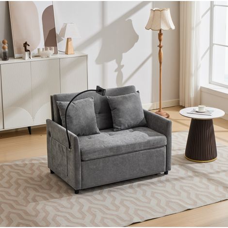 Divano letto 1 posto 109x72x83,5 cm grigio con USB e supporto tablet, tessuto in poliestere MEUBLIV (1/5)