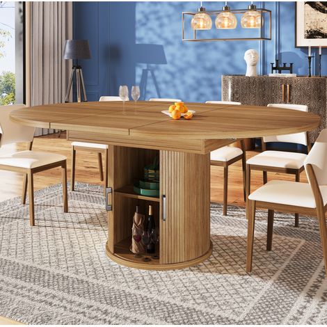 Mesa comedor extensible nogal con almacenaje OKMYHOME (1/5)