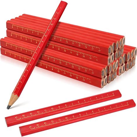 30 matite da carpentiere - Ottagonali in legno massello - Modello robusto da costruzione con scala di 15 cm - Adatte per segnare su legno, mattoni e cemento (1/5)