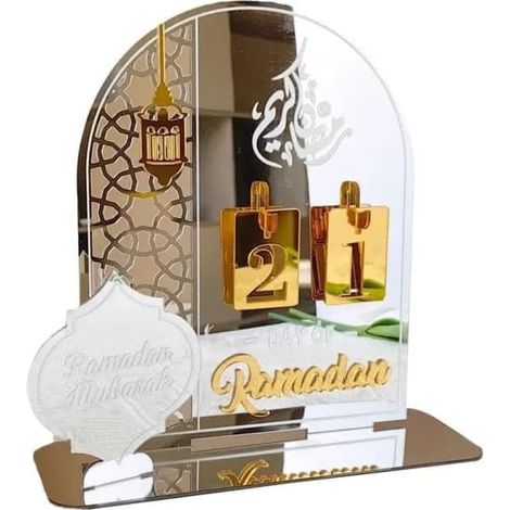 Calendrier de compte à rebours du Ramadan, modèle 30 jours, miroir acrylique avec chiffres interchangeables et décorations en forme de croissant/lanterne, or/miroir (1/4)