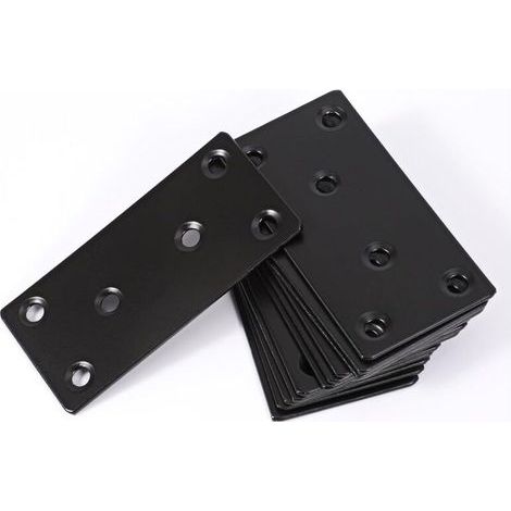 Lntyq 12 x Connecteurs plats noirs, plaques métalliques percées, connecteurs en bois, plaques de connexion, plaque en acier perforée, supports métalliques pour meubles, 80x40x2mm (1/5)