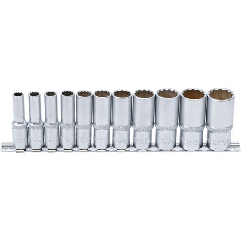 Jeu de Douilles, douze pans, profondes 10 mm (3/8") en pouces 11 pièces BGS