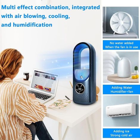 Ventilateur sans pales 6 vitesses – Refroidisseur d'air portable silencieux – Humidificateur avec lumière LED 7 couleurs – Pour bureau et camping