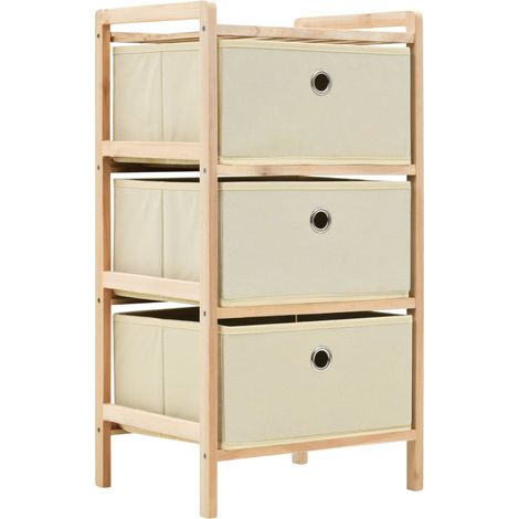 Commode en osier avec 3 paniers en tissu, bois de cèdre, beige