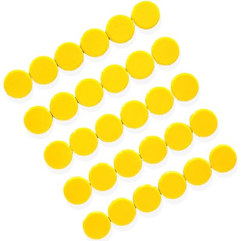 Lot de 30 aimants frigo puissants, petits ronds jaunes pour tableau magnétique, calendrier ou tableau blanc. (1/5)