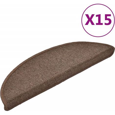 Ensemble de tapis d'escalier 15 pièces, 56 x 17 x 3 cm, couleur marron/café, semi-circulaire. (1/5)